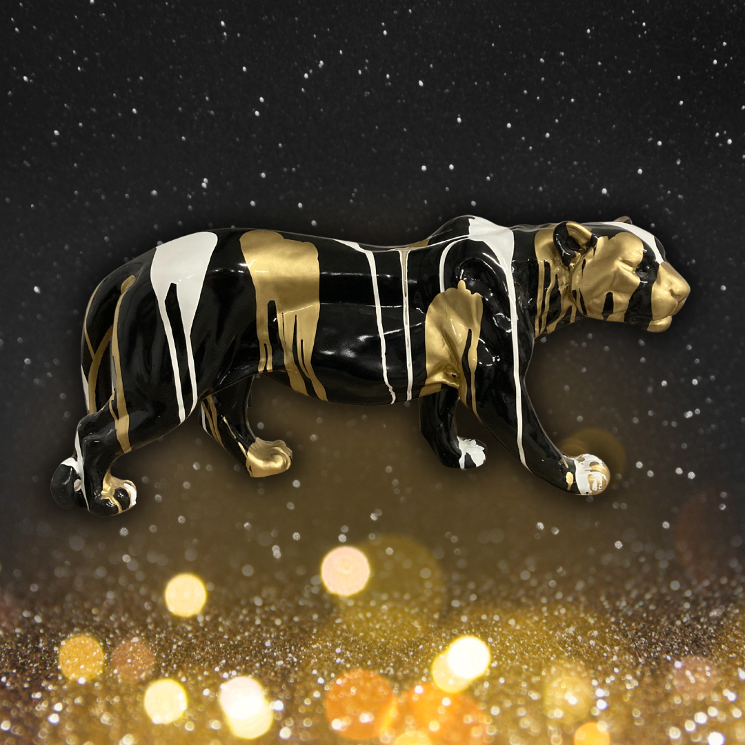 Panther schwarz mit weiß und gold überlaufen - 80cm lang