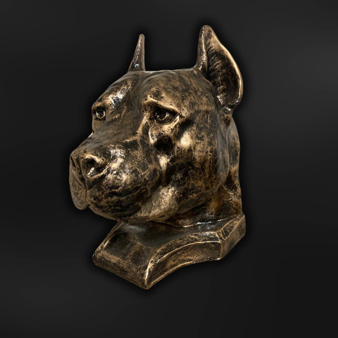 Pitbull Amstaff Stafford Bully antik-gold aus Kunstharz - 36cm
