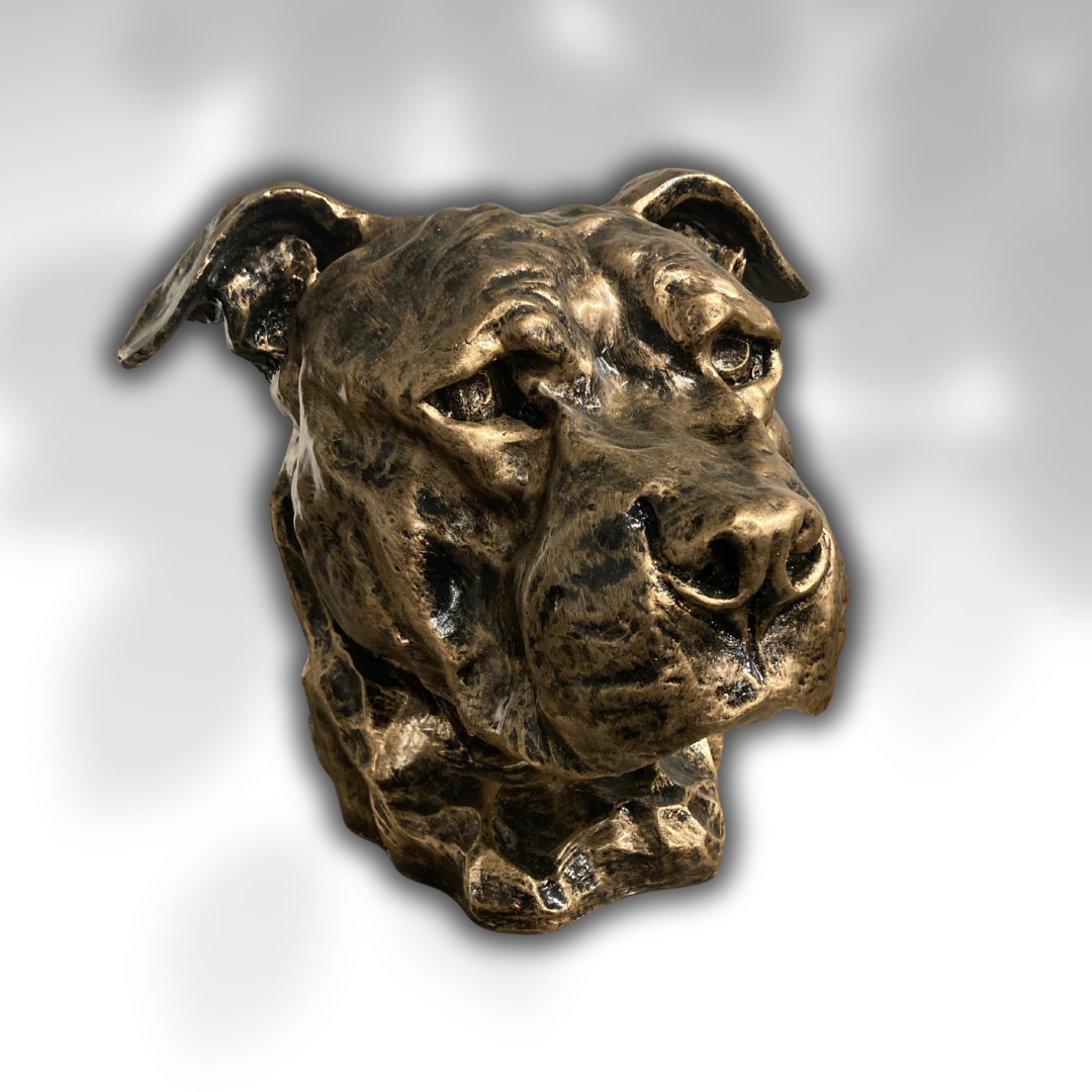 Pitbull Amstaff Stafford Bully antik-gold aus Kunstharz - 30cm