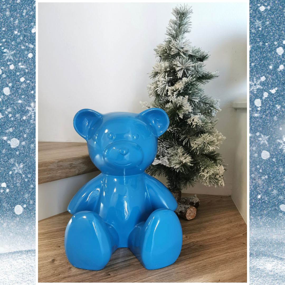 Teddy blau aus Kunstharz - 34cm