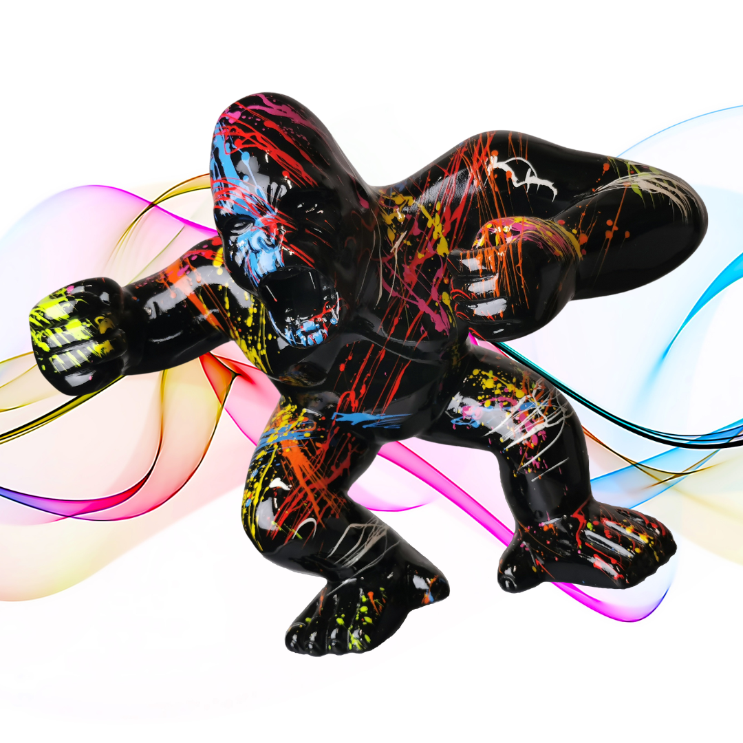 Gorilla schwarz splash aus Kunstharz - 30cm