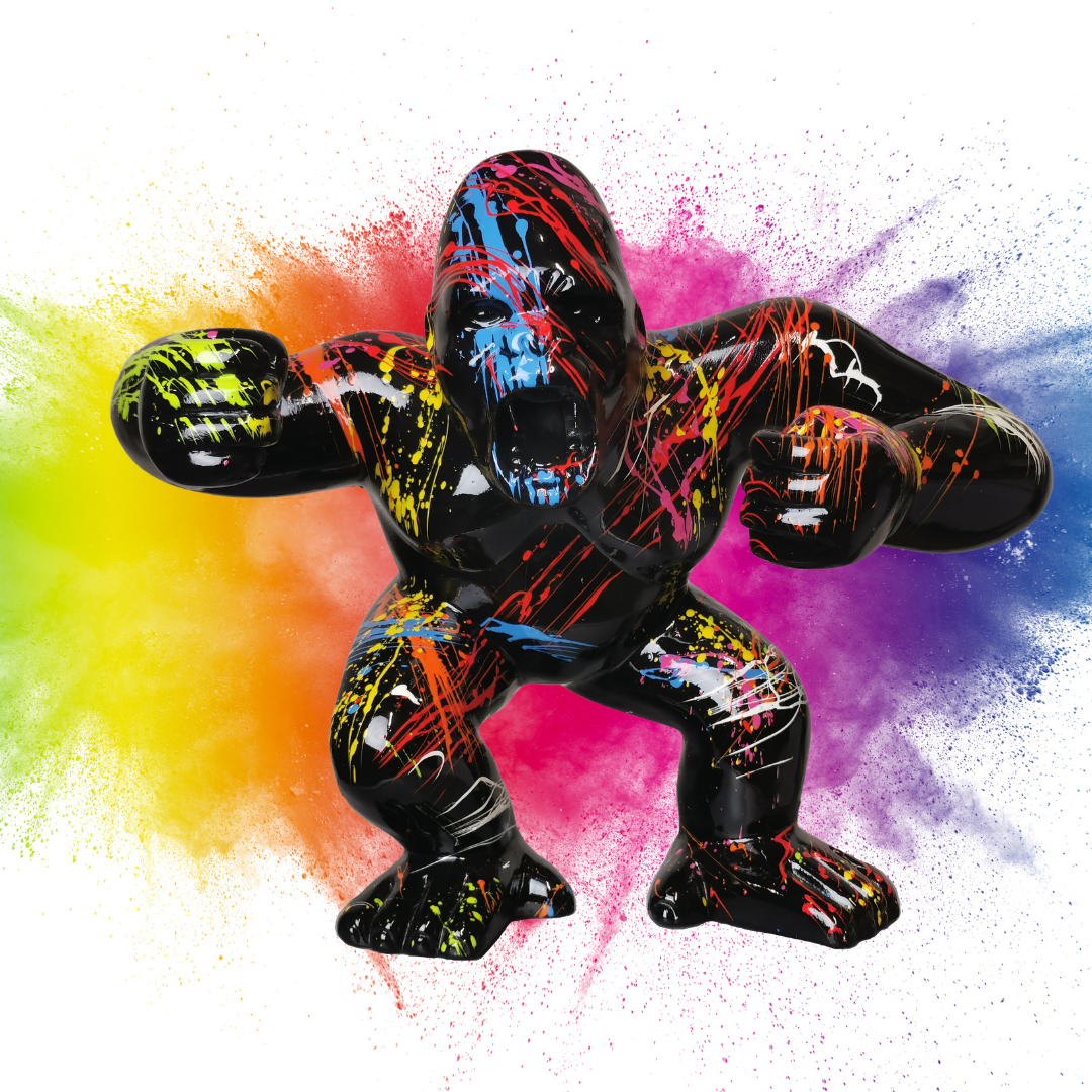 Gorilla schwarz splash aus Kunstharz - 30cm
