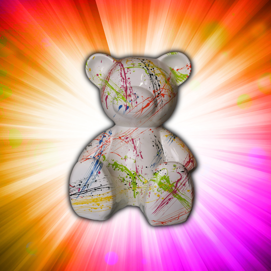 Teddy weiß splash aus Kunstharz - 34cm