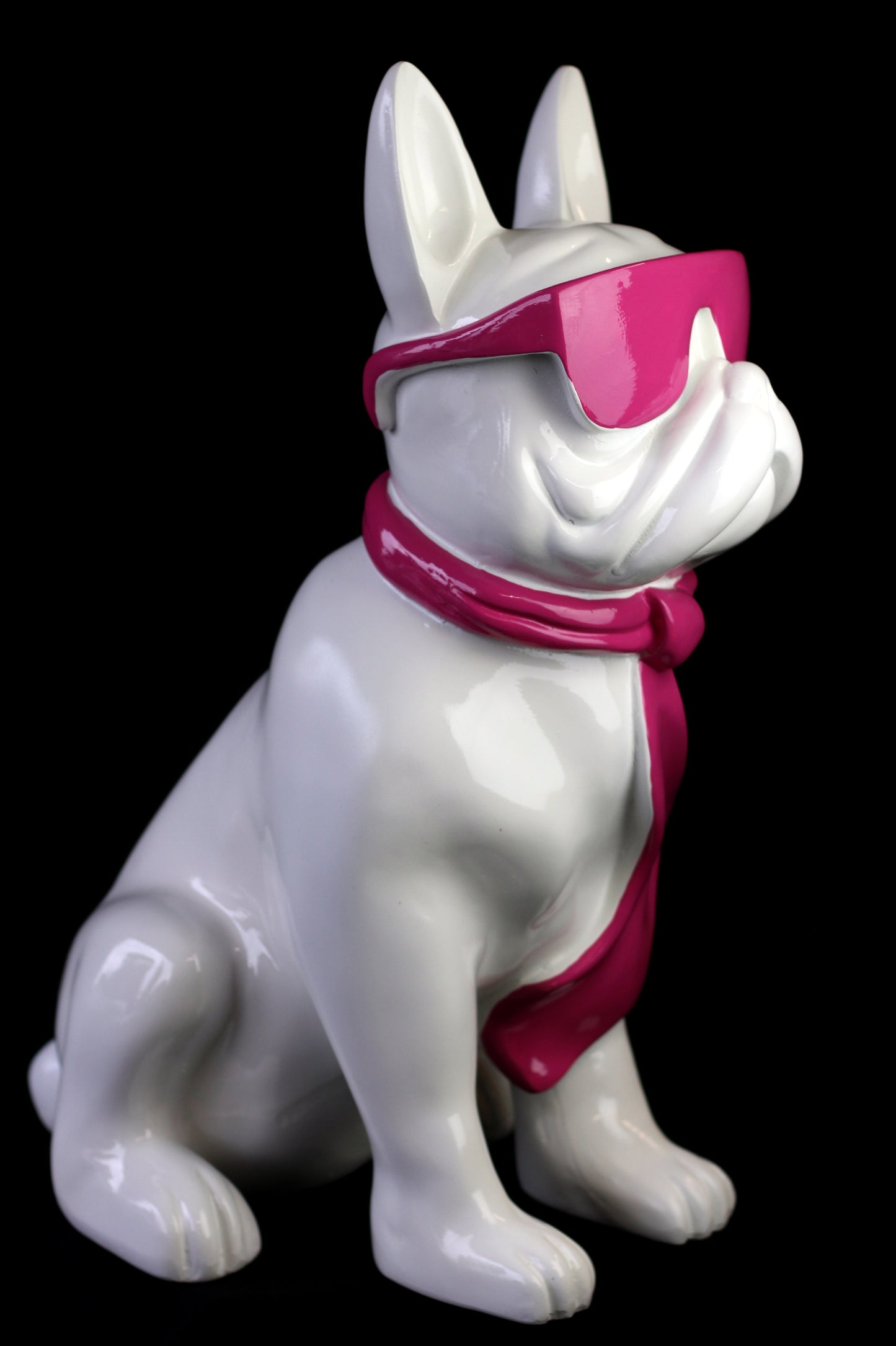 Französische Bulldogge mit Brille und Krawatte weiß aus Kunstharz - 58cm