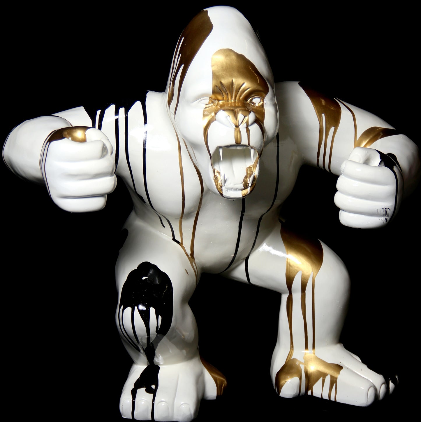 Gorilla weiß-gold-schwarz aus Kunstharz - 63cm