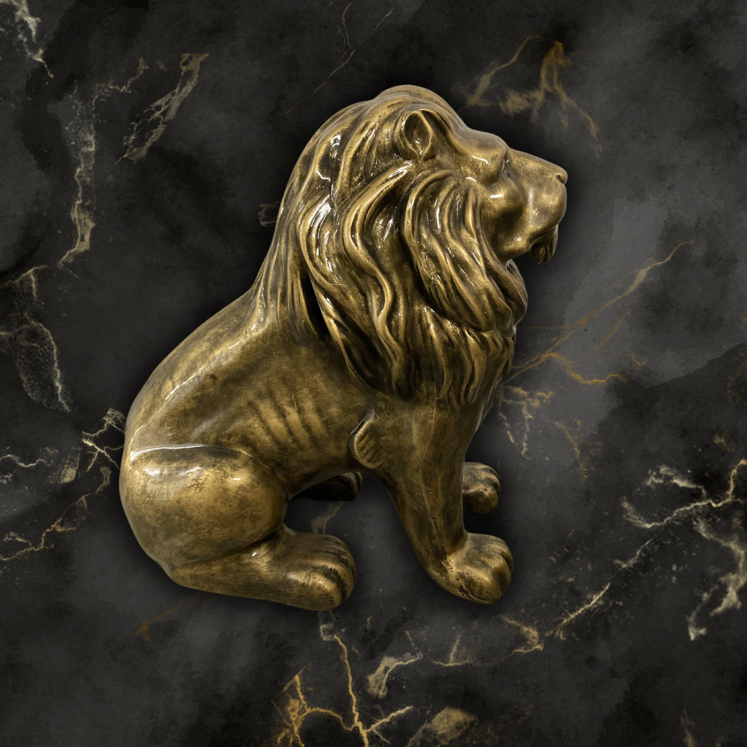 Löwe sitzend gold-antik aus Kunstharz - 70cm