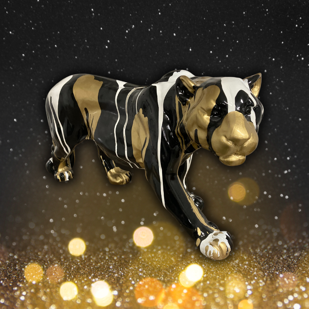 Panther schwarz mit weiß und gold überlaufen - 80cm lang