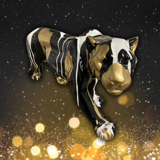 Panther schwarz mit weiß und gold überlaufen - 80cm lang
