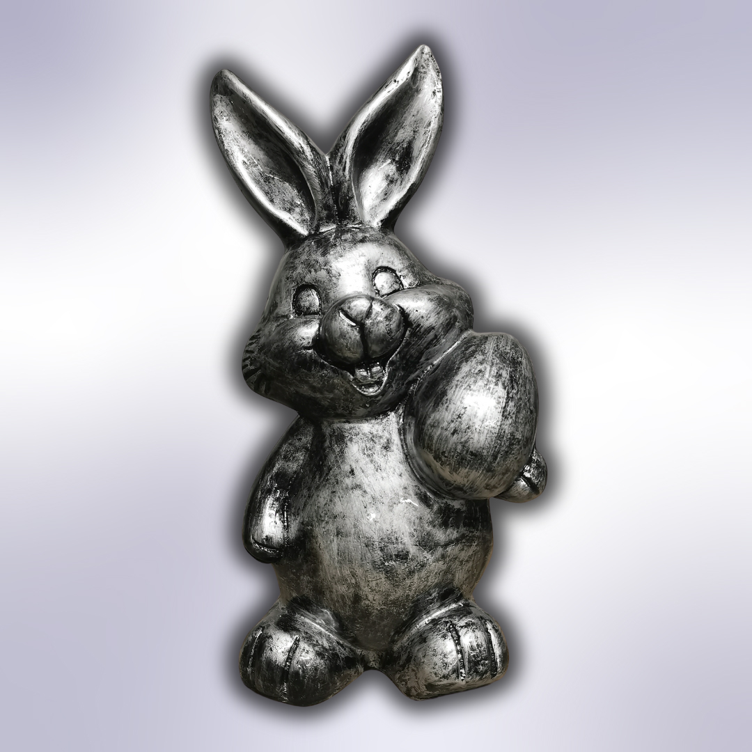 Osterhase aus Kunstharz silber antik - 45cm