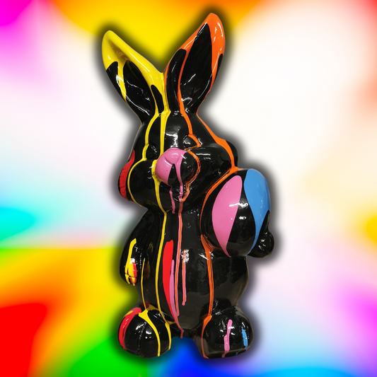 Osterhase aus Kunstharz schwarz/bunt - 45cm