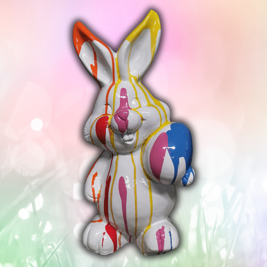 Osterhase aus Kunstharz weiß/bunt - 45cm