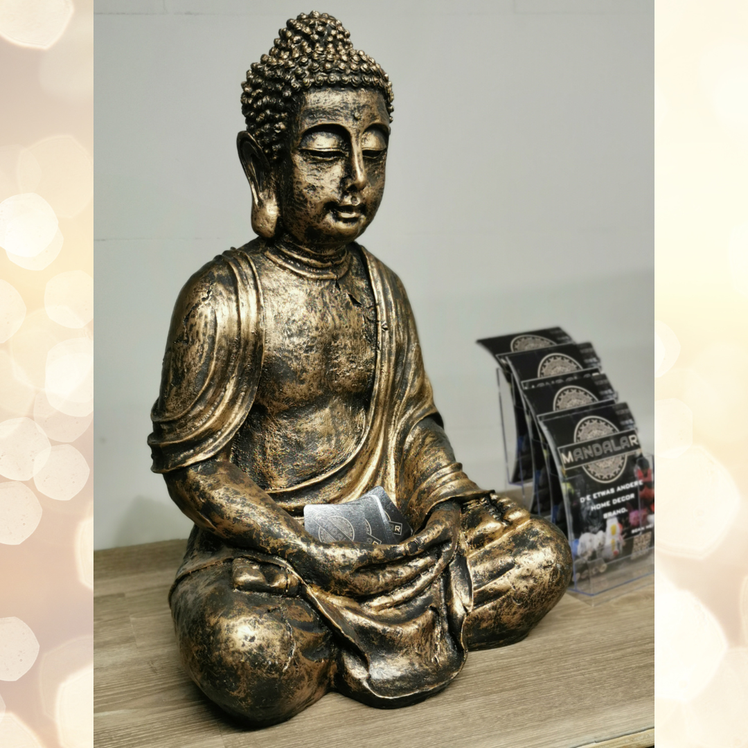 Buddha aus Kunstharz gold antik - 65cm