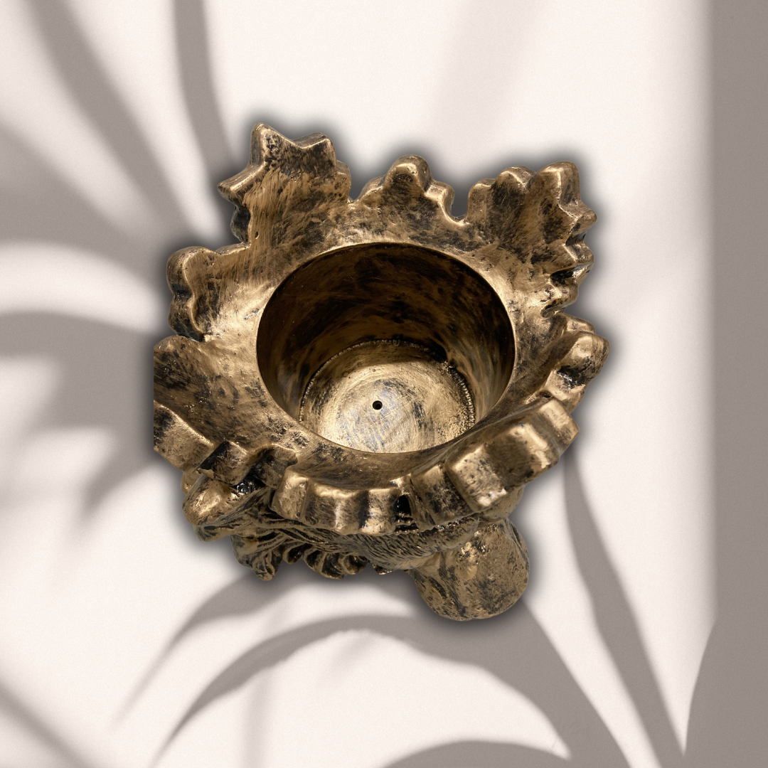 Löwenkopf Blumentopf Vase gold-antik aus Kunstharz - 41cm