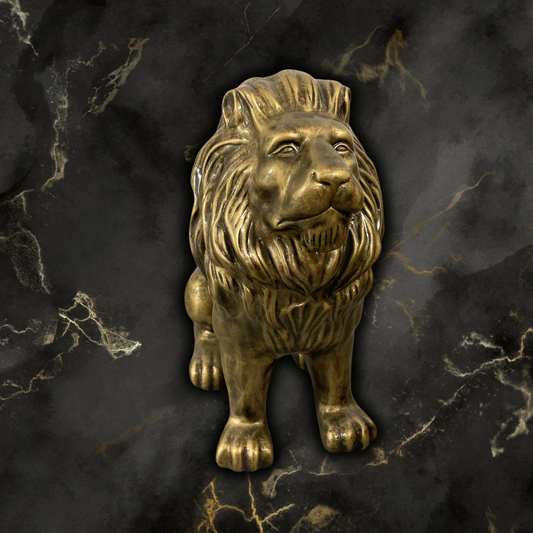 Löwe sitzend gold-antik aus Kunstharz - 70cm