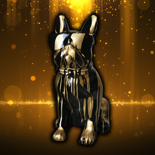 Französische Bulldogge mit Brille und Krawatte schwarz/gold aus Kunstharz - 58cm