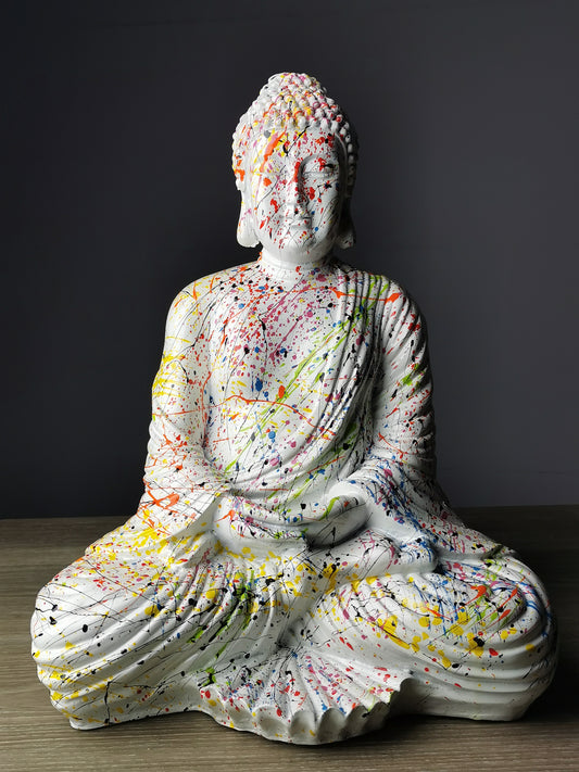 Buddha aus Kunstharz weiß splash - 42cm