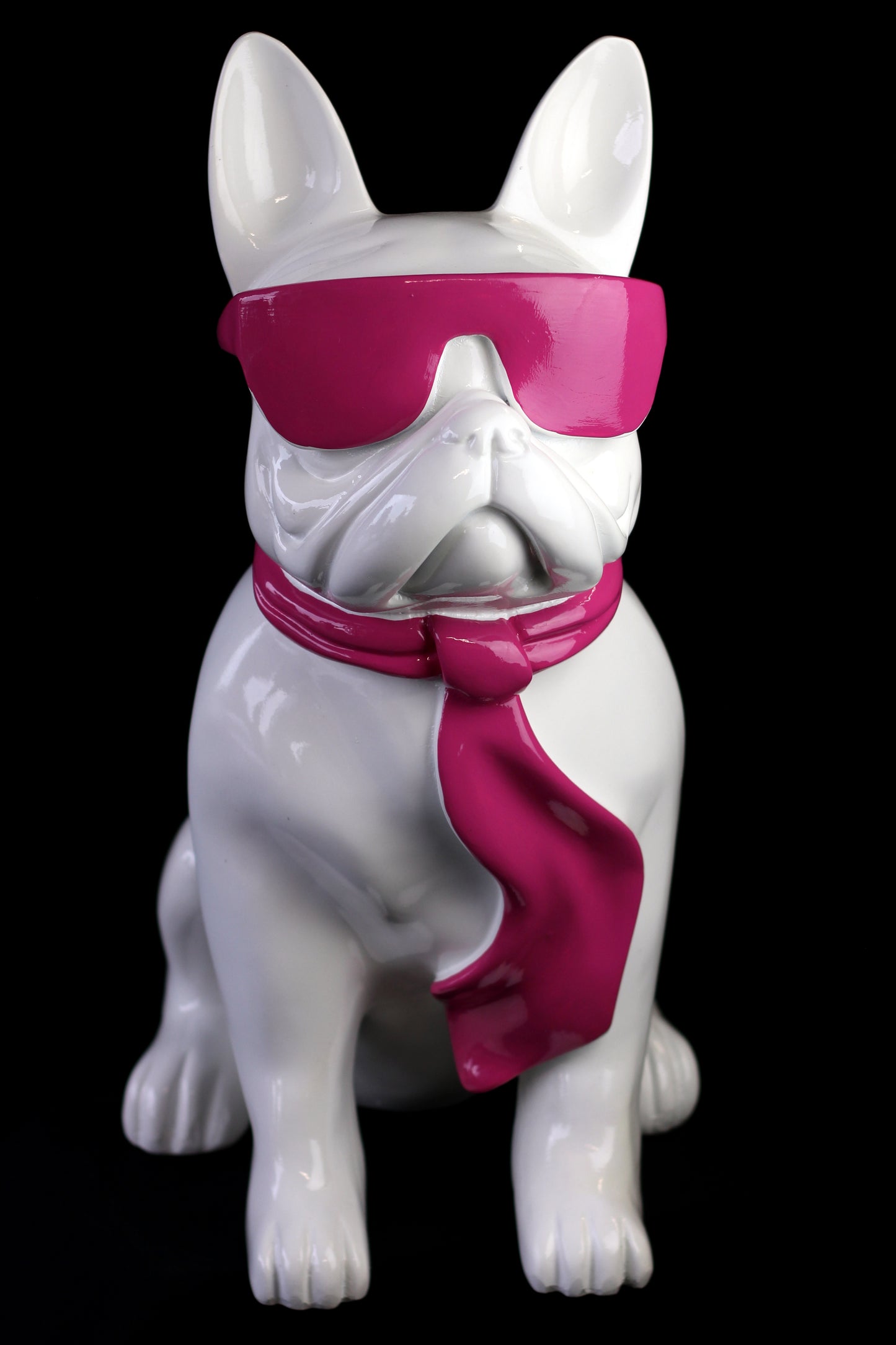 Französische Bulldogge mit Brille und Krawatte weiß aus Kunstharz - 58cm