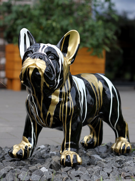 Französische Bulldogge schwarz-weiß-gold - 47cm