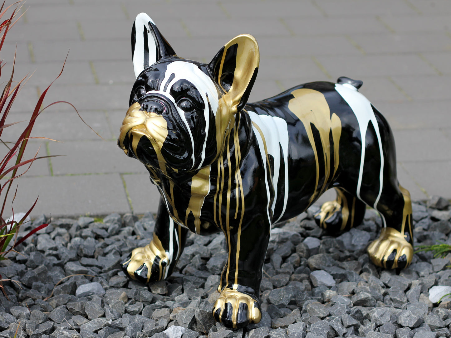 Französische Bulldogge schwarz-weiß-gold - 47cm