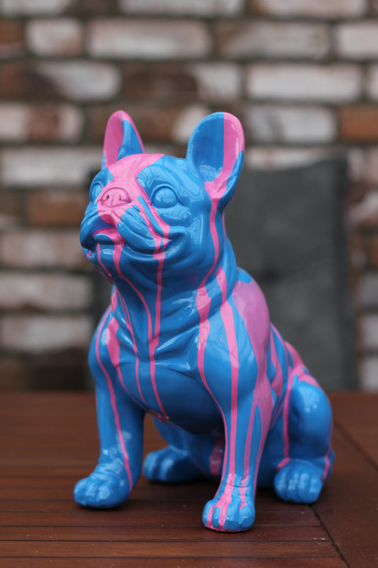 Französische Bulldogge blau mit pinken Akzenten - 32cm