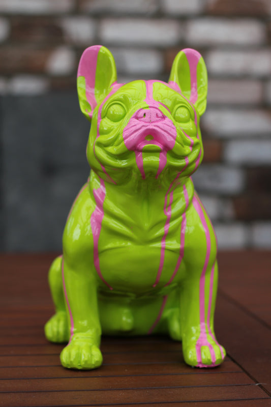 Französische Bulldogge grün mit pinken Akzenten - 32cm