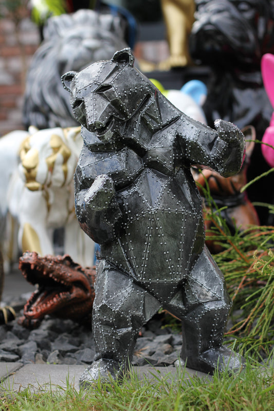 3D Bär silber-antik aus Kunstharz - 47cm